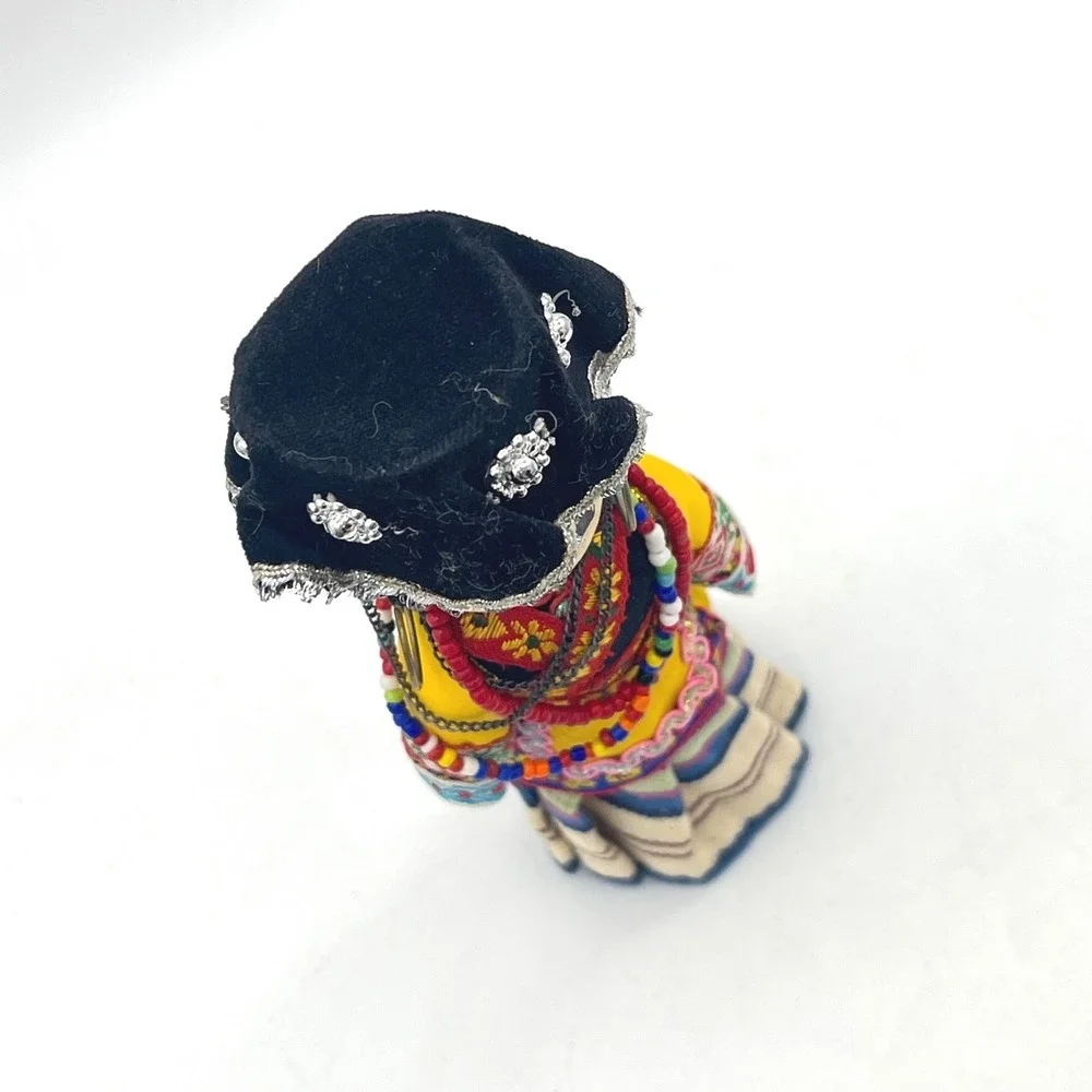 Vintage Chinese Yi Minority Ethnic Doll Hand Painted Wood‎ Traditional Costume